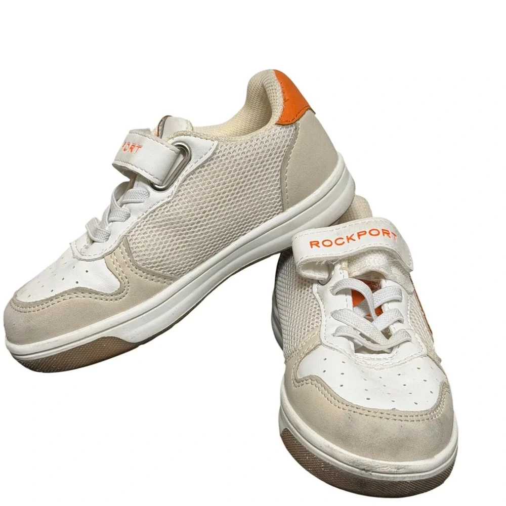 Rockport Sneakers Kids Size 8 White Beige Orange Mesh Low Top EUC